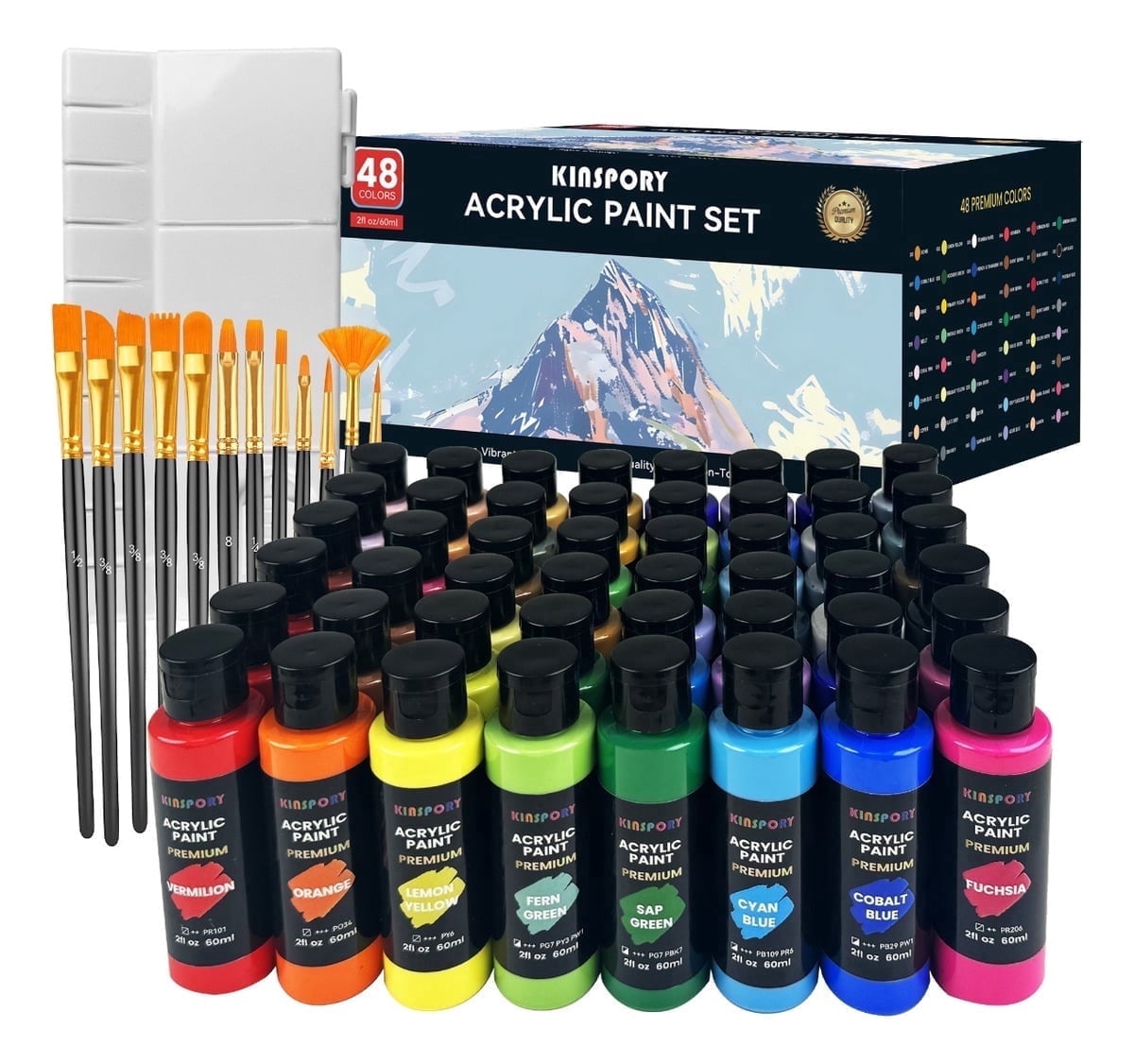 KINSPORY Acrylic Paints Set, 48 Colors*60ml Art Craft Paint, Premium Art Supplies Gifts for Artists Beginners on Canvas Wood Ceramic