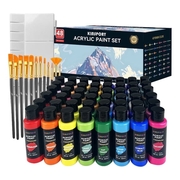 KINSPORY Acrylic Paints Set, 48 Colors*60ml Art Craft Paint, Premium Art Supplies Gifts for Artists Beginners on Canvas Wood Ceramic