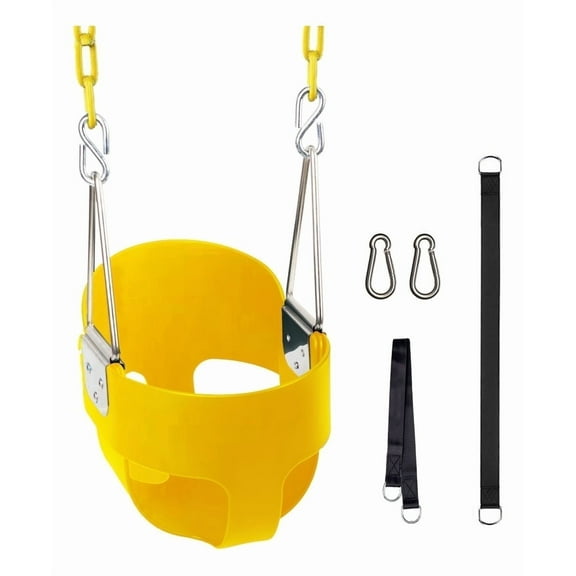 KINSPORY Toddler Swing Set, 59" Heavy-Duty Coated Iron Chains Baby Swing, High Back Full Bucket Infant Seat with Tree Straps, Backyard Outdoor Indoor