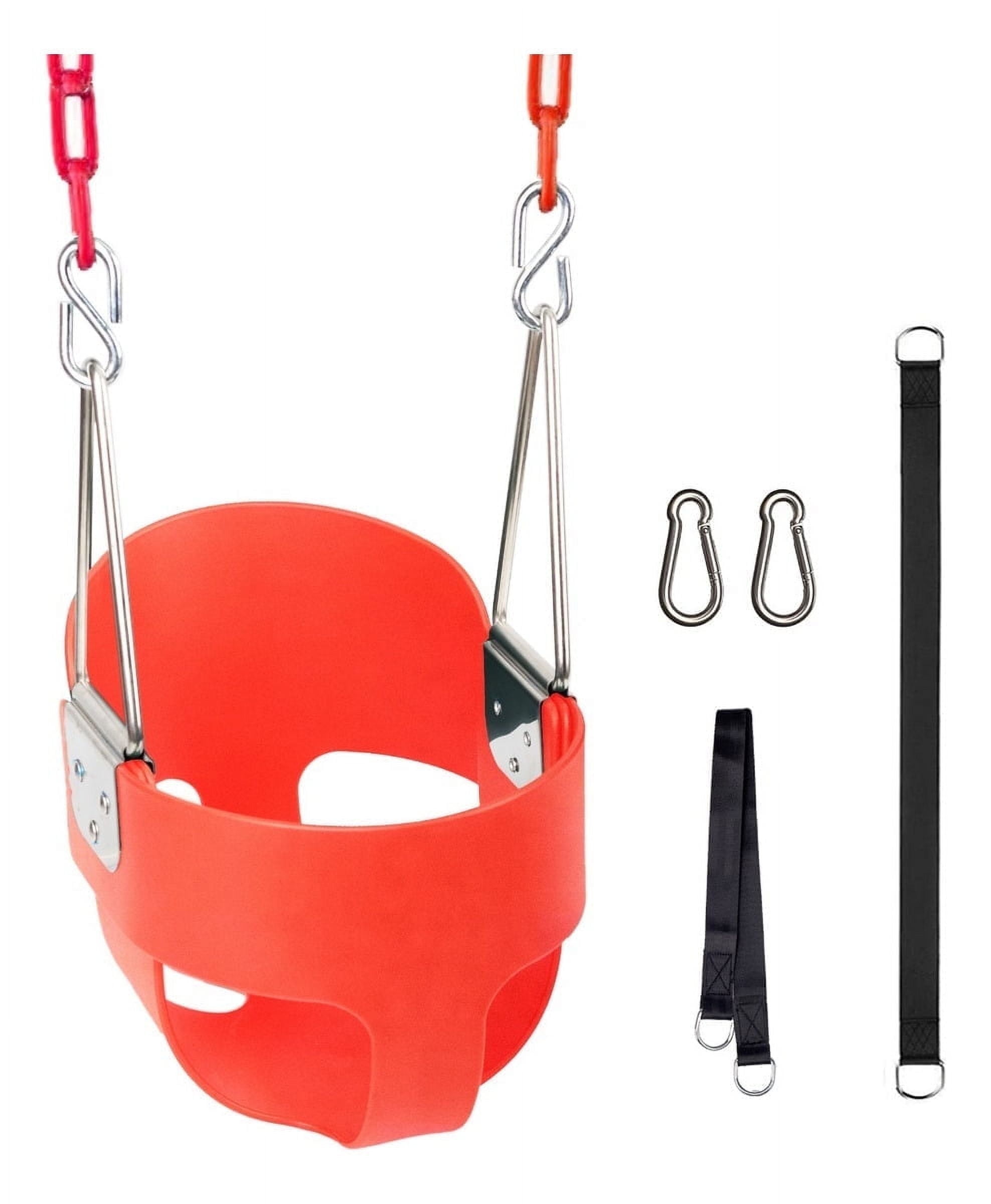 KINSPORY Toddler Swing Set, 59" Heavy-Duty Coated Iron Chains Baby Swing, High Back Full Bucket Infant Seat with Tree Straps, Backyard Outdoor Indoor