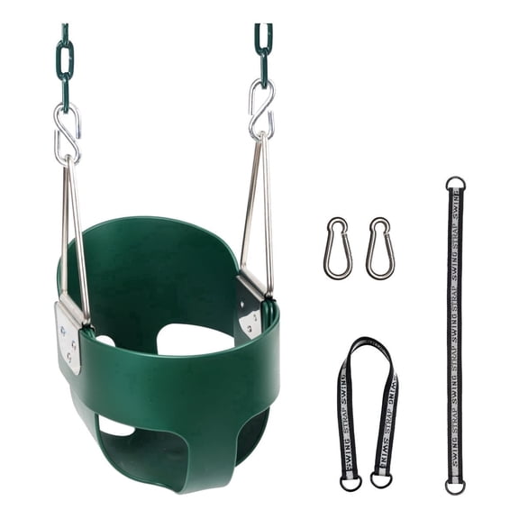 KINSPORY Toddler Swing Set, 59" Heavy-Duty Coated Iron Chains Baby Swing, High Back Full Bucket Baby Seat with Tree Straps, Backyard Outdoor Indoor