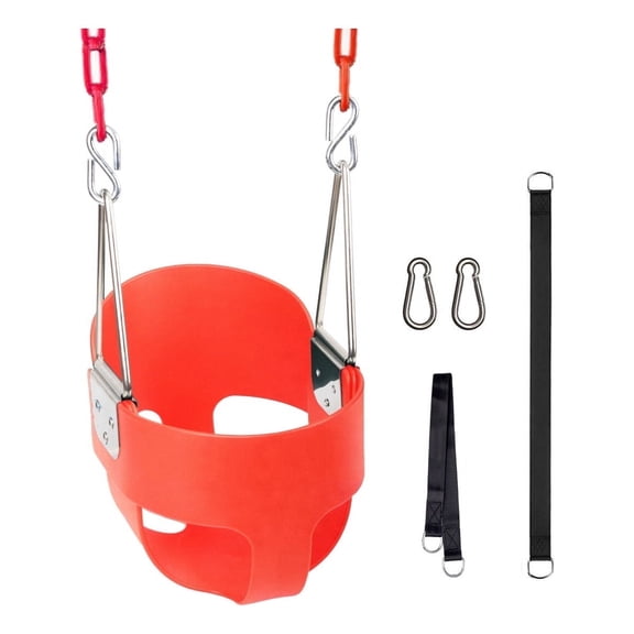 KINSPORY Toddler Swing Set, 59" Heavy-Duty Coated Iron Chains Baby Swing, High Back Full Bucket Infant Seat with Tree Straps, Backyard Outdoor Indoor