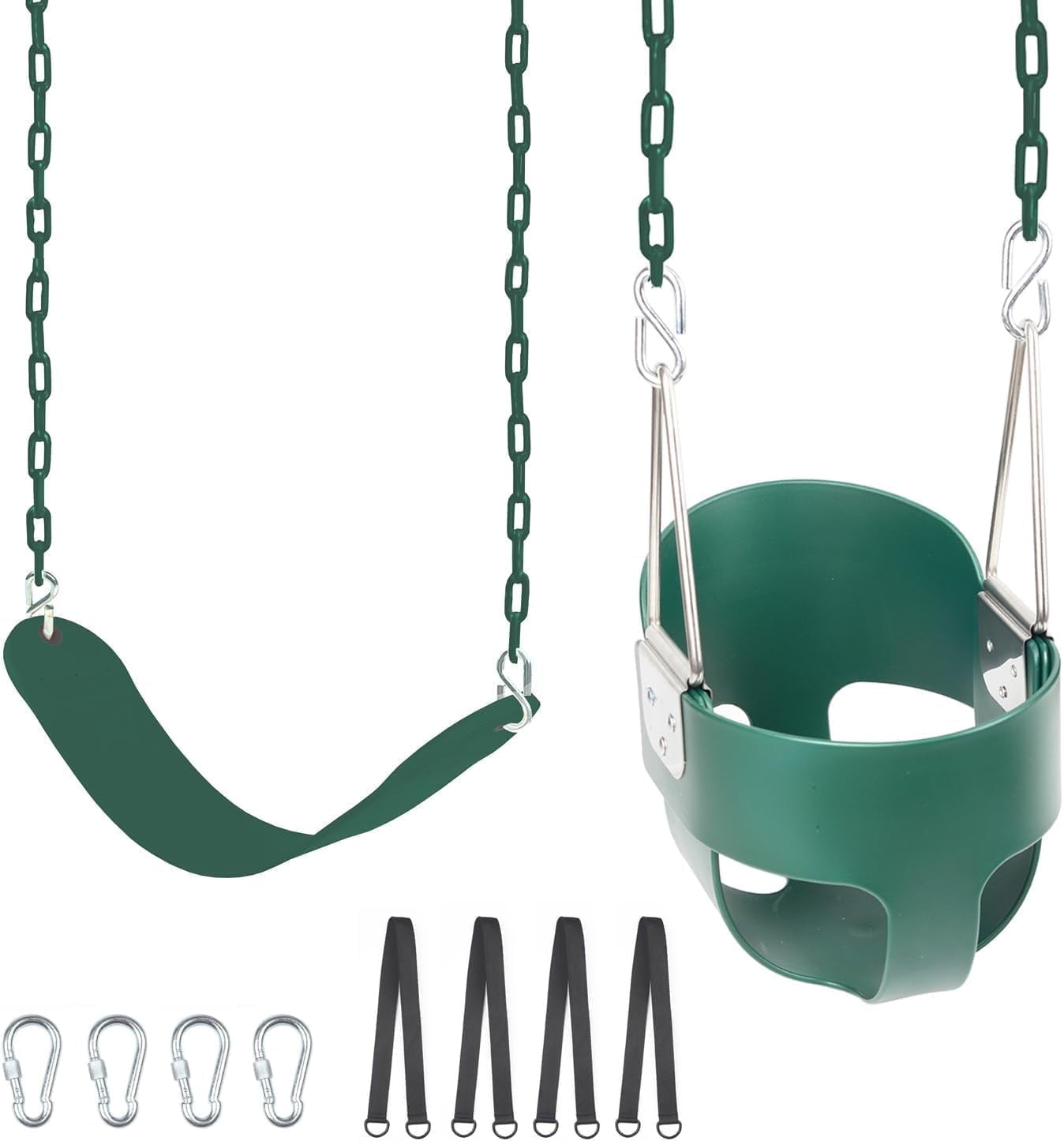 KINSPORY Toddler & Child Swing Seat, Heavy-Duty High Back Fully Assembled, Iron Chain Eva Swing for Indoor/Outdoor, Hanging Tree Straps（Green）