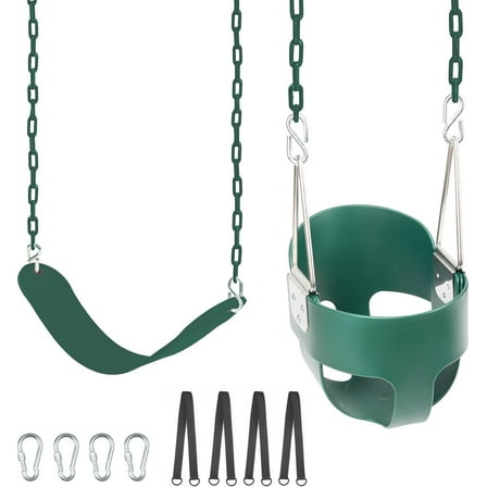 KINSPORY Toddler & Child Swing Seat, Heavy-Duty High Back Fully Assembled, Iron Chain Eva Swing for Indoor/Outdoor, Hanging Tree Straps（Green）