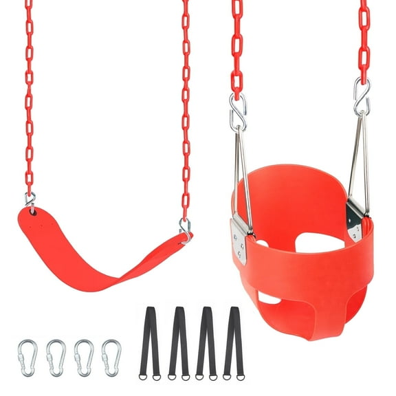 KINSPORY Toddler & Child Swing Seat, Heavy-Duty High Back Fully Assembled, Iron Chain Eva Swing for Indoor/Outdoor, Hanging Tree Straps(Red)