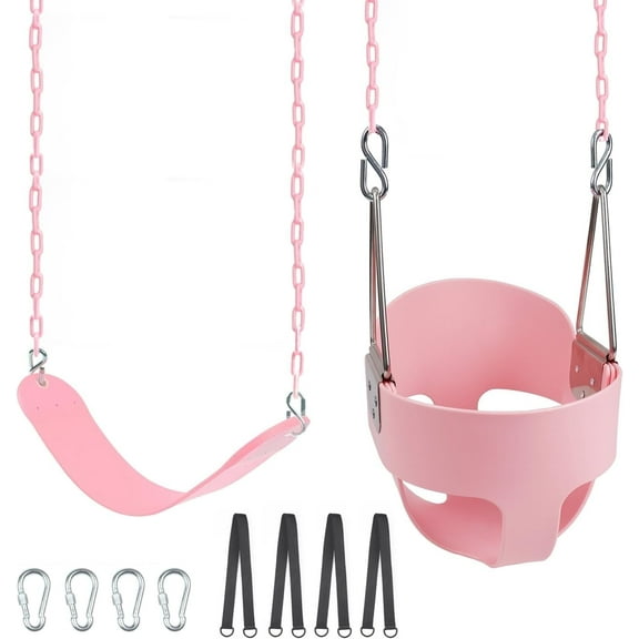 KINSPORY Toddler & Child Swing Seat, Heavy-Duty High Back Fully Assembled, Iron Chain Eva Swing for Indoor/Outdoor, Hanging Tree Straps（Pink）