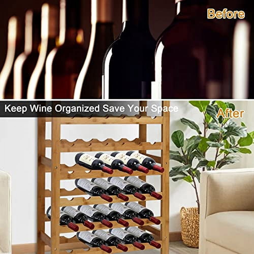 KINTNESS 36 Bottle Bamboo Wine Rack, Display Storage Rack Free Standing ...