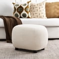 thumbnail image 1 of KINWELL 23" Wide Linen Blend Upholstered Ottoman, Textured Weave Footrest with Soft Padded Seat, Mid-Century Modern Footstool for Bedroom, Entryway or Living Room, Ivory, 1 of 11