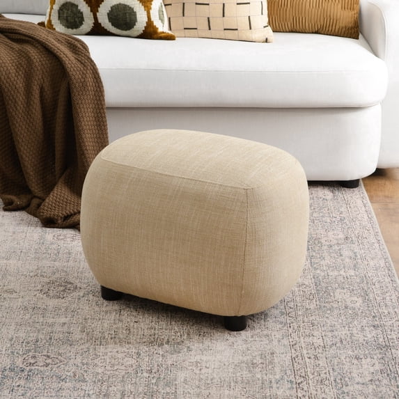 KINWELL 23" Wide Linen Blend Upholstered Ottoman, Textured Weave Footrest with Soft Padded Seat, Mid-Century Modern Footstool for Bedroom, Entryway or Living Room, Wheat