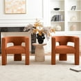 thumbnail image 1 of KINWELL 28" W Boucle Accent Chair Armchairs Set of 2, Upholstered Square Open-Back Barrel Chair, No Assembly Side Chair ArmChairs for Living Room Bedroom Lounge (Caramel), 1 of 12
