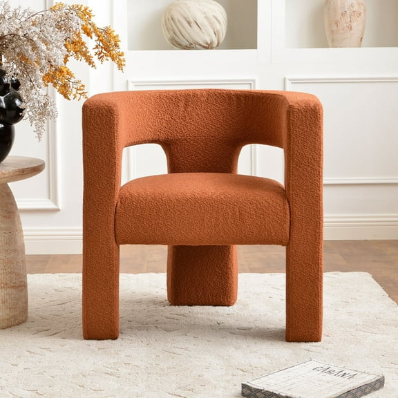 KINWELL 28" W Modern Boucle Accent Chair, Mid Century Upholstered Square Armchair, No Assembly Single Sofa Side Chair for Living Room Lounge Bedroom (Caramel)