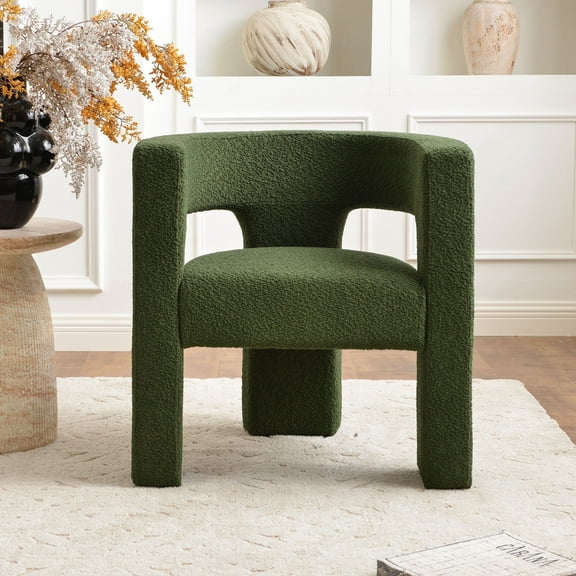 KINWELL 28" W Modern Boucle Accent Chair Upholstered Square Armchair, No Assembly Single Sofa Side Chair Arm Chairs with Tripod Leg for Living Room Lounge Bedroom (Green)