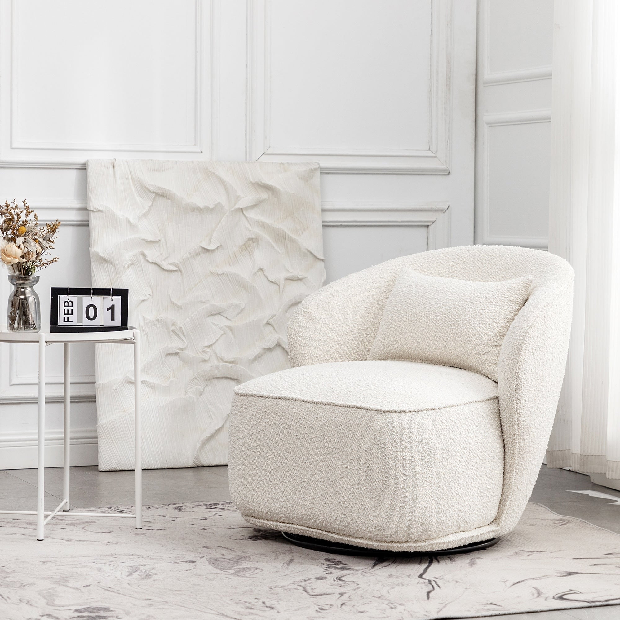 KINWELL 33" Wide Modern Boucle Upholstered Accent Swivel Barrel Chair Cream - Walmart.com