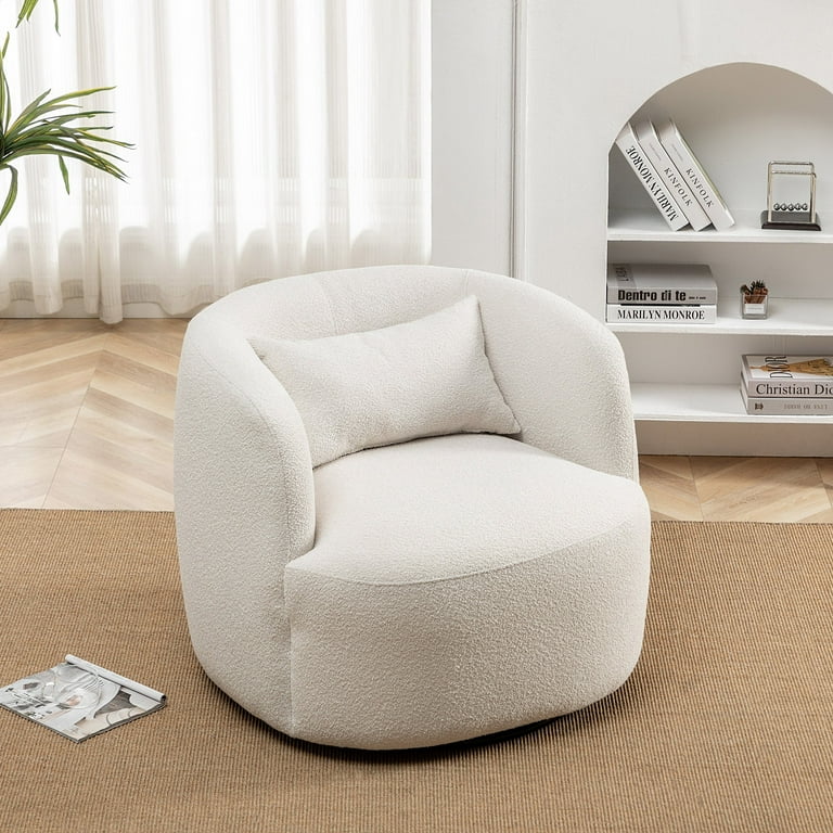 KINWELL Modern Boucle Upholstered 360 Swivel Accent Armchair in Beige Walmart