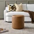 thumbnail image 1 of KINWELL Modern Faux Leather Round Upholstered Ottoman, Multi-Functional Sofa Footrest, Side Table, Extra Seating for Living Room, Bedroom (Camel, 18" D x 18" W x 18.3" H), 1 of 11