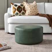 KINWELL Modern Faux Leather Round Upholstered Ottoman, Multi-Functional Sofa Footrest, Side Table, Extra Seating for Living Room, Bedroom Green, 24 D x 24 W x 13 H