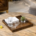 thumbnail image 1 of KINWELL  Square Black Walnut Wood Serving Tray Ottoman Tray with Handles 19"x19"x2", 1 of 4
