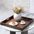 thumbnail image 1 of KINWELL Square Black Walnut Wood Serving Tray Ottoman Tray with Handles 22"x22"x2", 1 of 5