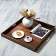 thumbnail image 1 of KINWELL  Square Black Walnut Wood Serving Tray Ottoman Tray with Handles 26"x26"x2", 1 of 10