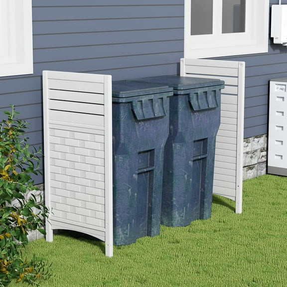 KINYING Air Conditioner Fence Privacy Screen,2 Panels Pool Equipment Trash Can Enclosure Screen for Outdoor,Resin Fence Panels Kit,45" (H) x 22" (W) Per Panel, White
