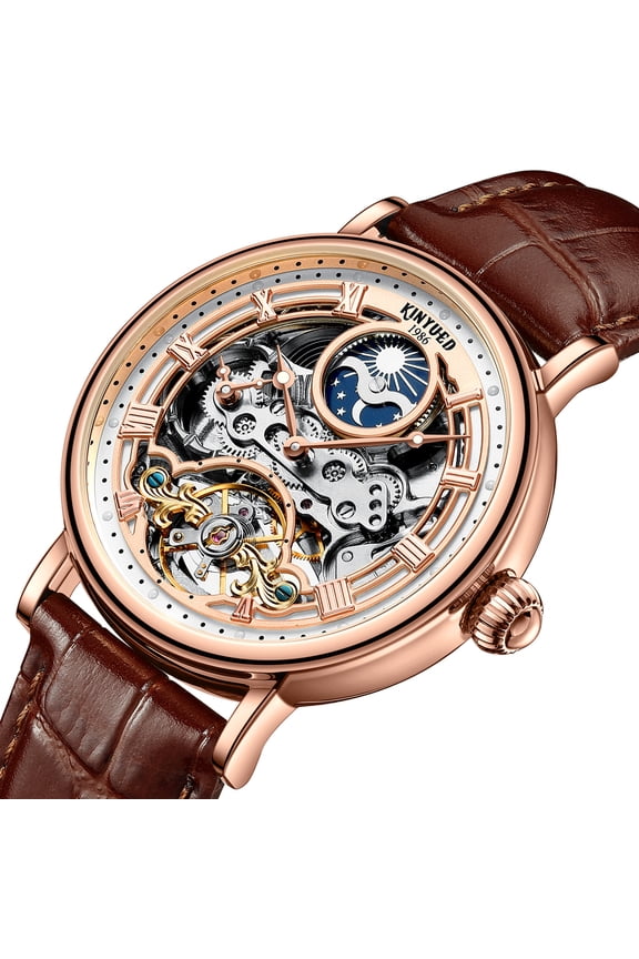 KINYUED fully automatic mechanical watch for business men multifunctional Automatic Watch Stainless Steel Moon Phase Waterproof Luxury Chronograph