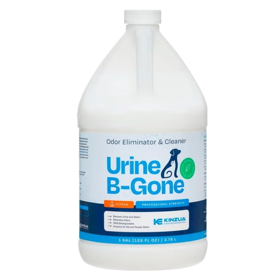 KINZUA ENVIRONMENTAL Urine B-Gone, Professional Enzyme Odor Eliminator & Pet Stain Remover, Human, Cat & Dog Urine Cleaner, Effective on Laundry, Carpets & More, Citrus Scent, 1 Gallon