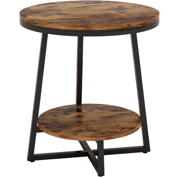 KIOOTTO 20" Round Industrial End Table, 2-Tier Side Table with Storage Shelf