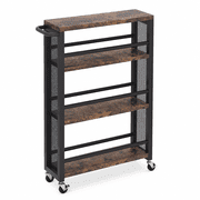 KIOOTTO 4-Tier Slim Rolling Storage Cart, Rustic Brown and Black