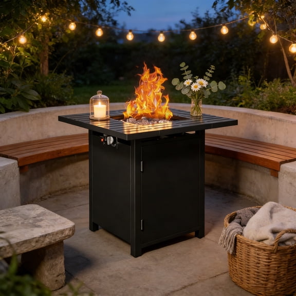 KIOOTTO 30" Matte Obsidian Executive Gas Fire Pit 50,000 BTU 2-in-1 Thermal Command Table with CSA-Certified Stainless Burner and Reinforced All-Weather Shield
