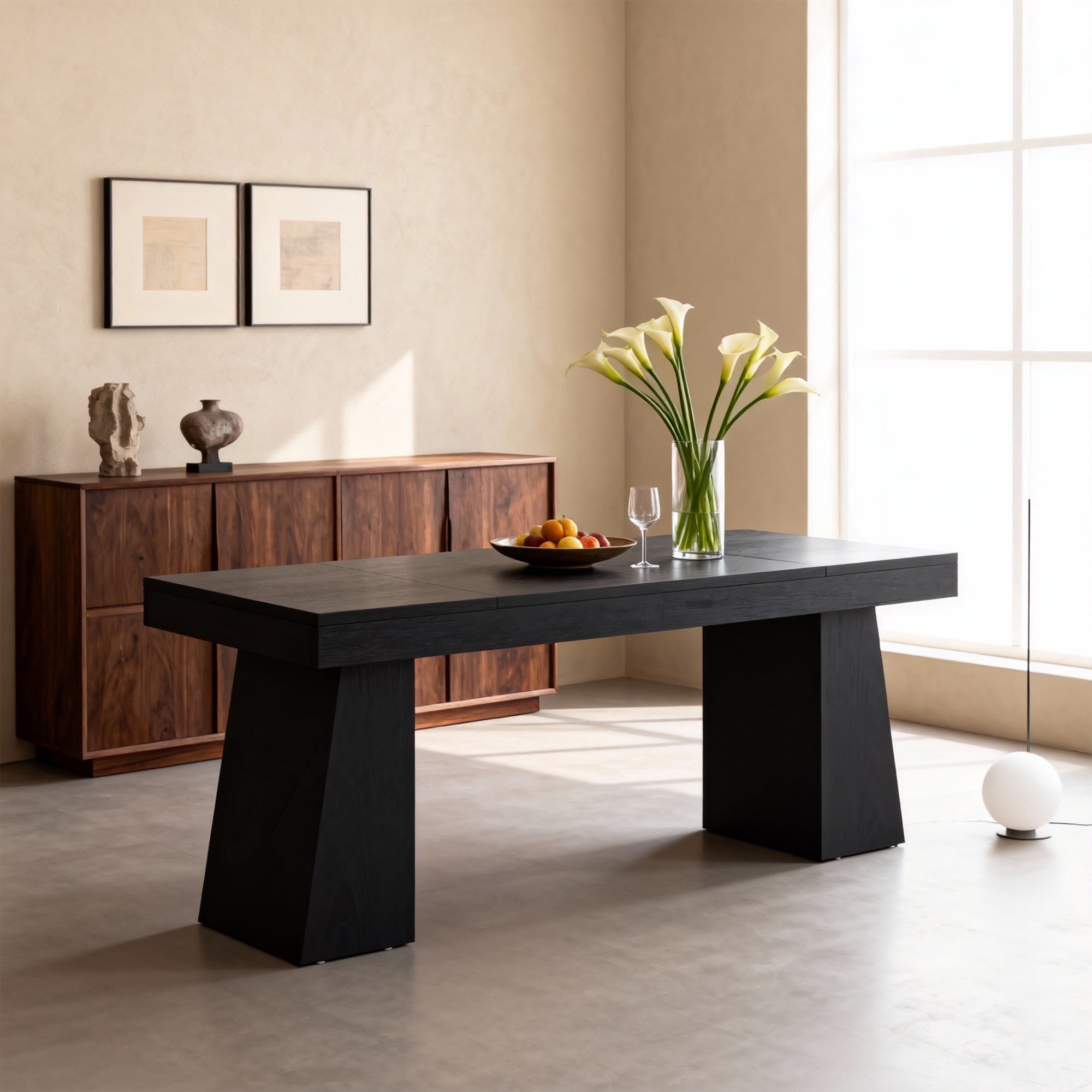 KIOOTTO 55" Executive Computer Desk, Modern Workstation with Trapezoid Base, Black