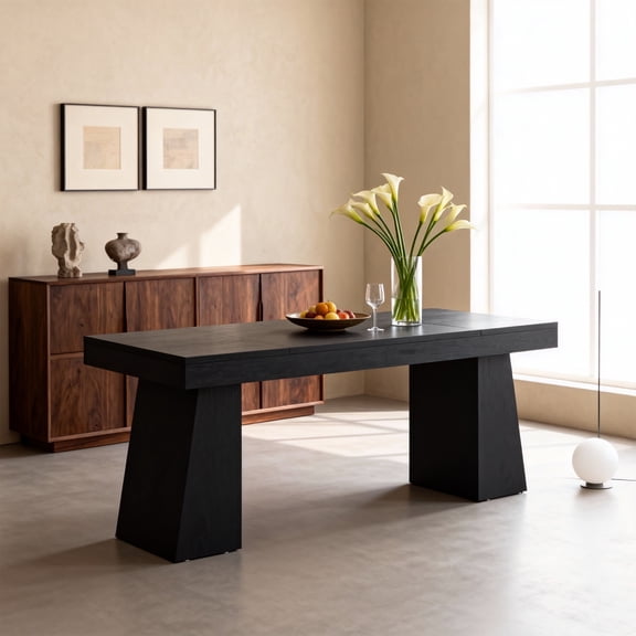 KIOOTTO 55" Obsidian Executive Command Desk 140cm Professional Workstation with Dual-Trapezoid Architectural Foundation and Reinforced High-Mass Stealth Surface