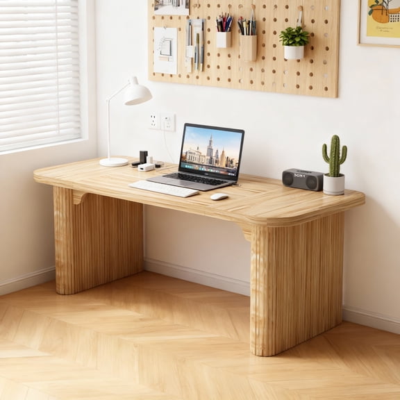 KIOOTTO 62" Modern Executive Office Desk, Double Pedestal Writing Desk with Thick Desktop, Rustic Brown