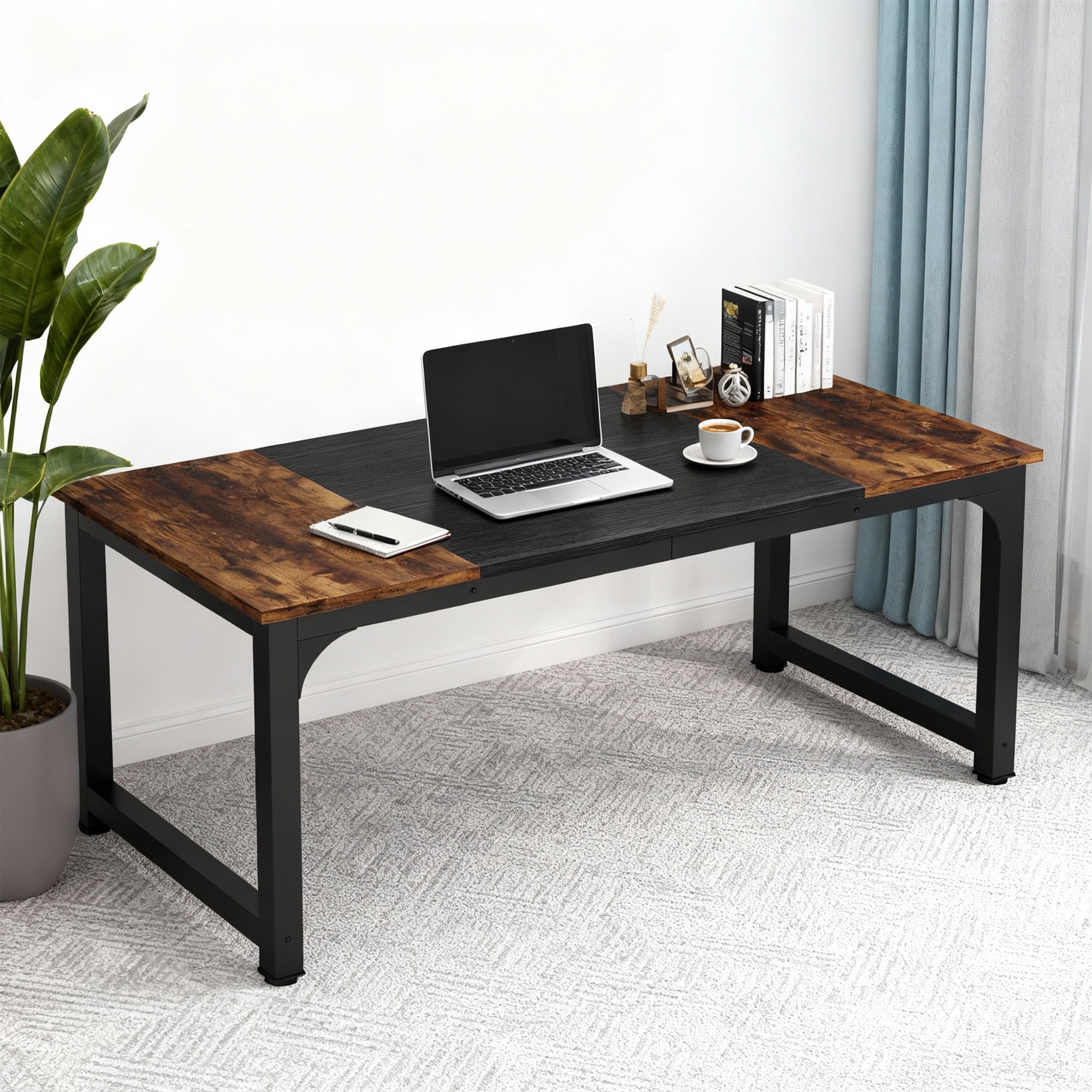 KIOOTTO 63" Executive Office Desk with Steel Frame, Large Computer Writing Desk with White Wood Grain Top