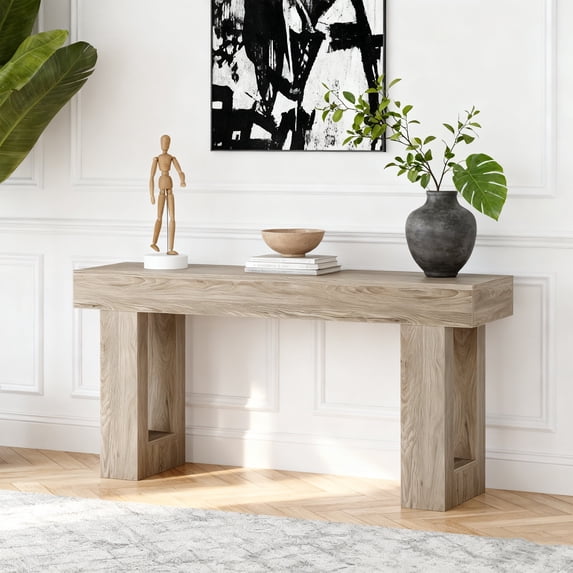 KIOOTTO 63" Slate Ash Architectural Console – 160cm Extra-Long Gallery Table with Reinforced Minimalist Exoskeleton and High-Definition Mineral Grain in Arctic Stone Grey