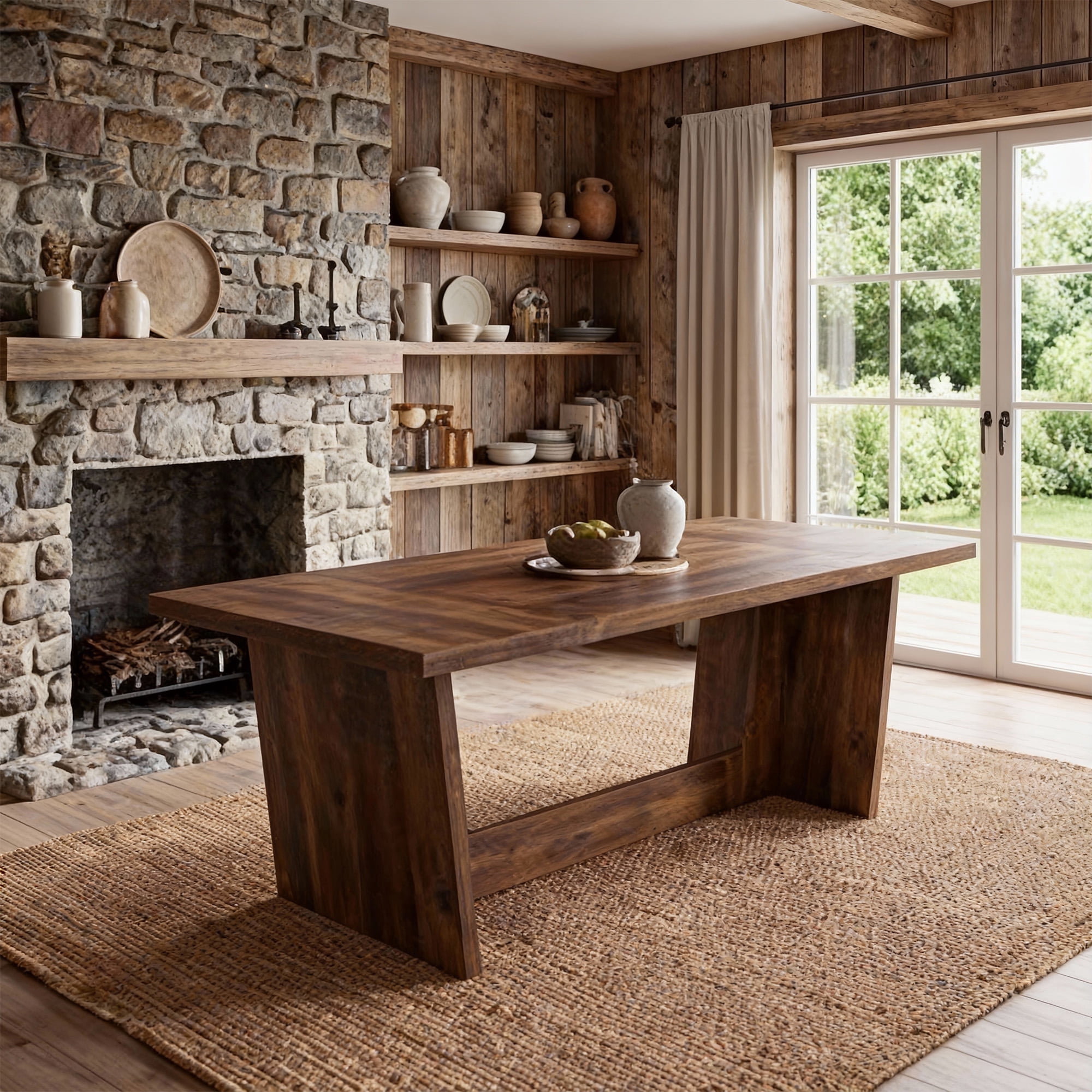 KIOOTTO 71" Solid Wood Executive Desk, Heavy Duty Pedestal Computer Table for Home Office, Rustic Brown