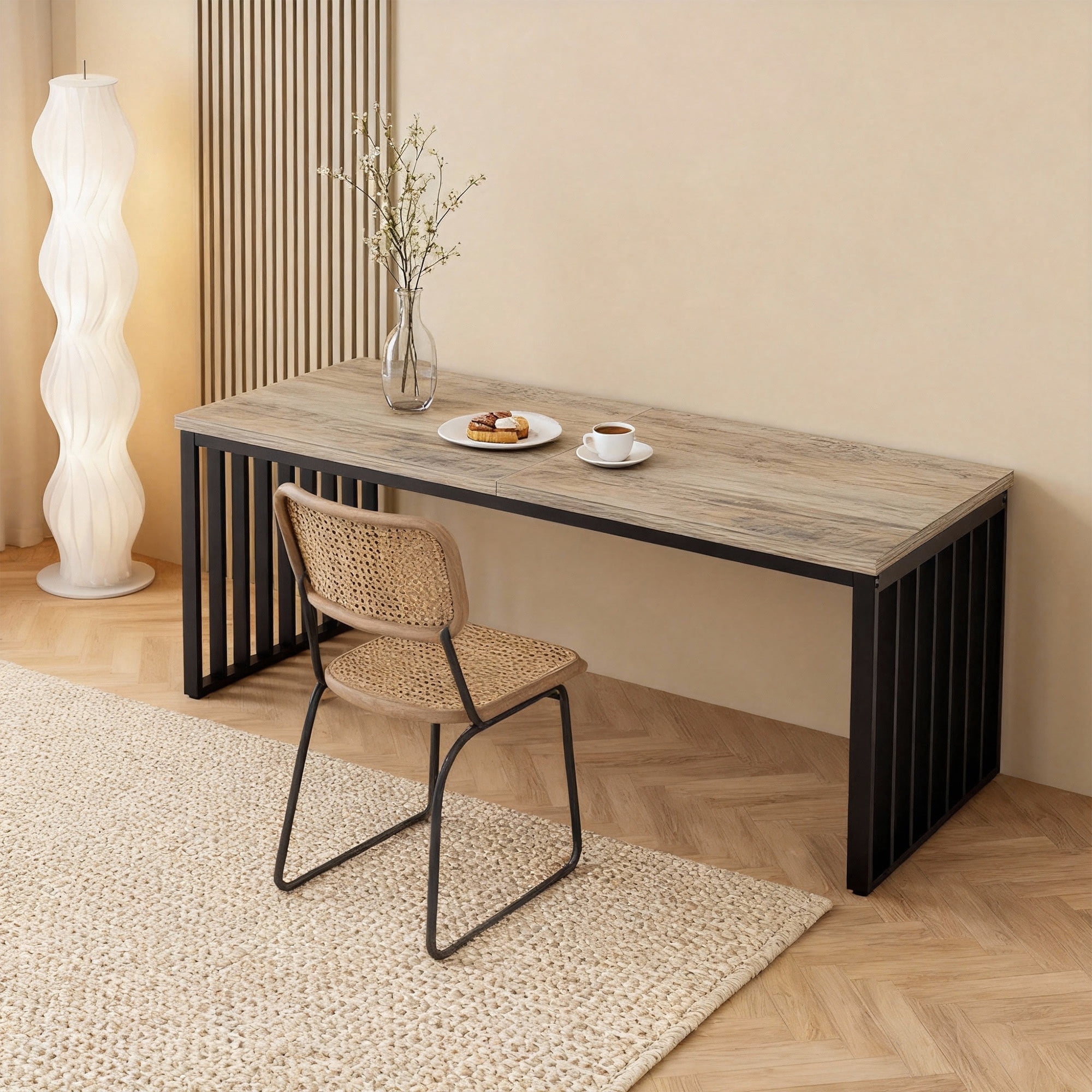 KIOOTTO 79" Two Person Executive Desk, Extra Long Double Computer Workstation with Metal Frame, Brown