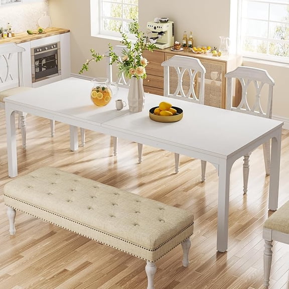 KIOOTTO 78" White Dining Table, Large Rectangle Kitchen & Dinner Table for 6-8 People, Long Modern Dining Room Furniture
