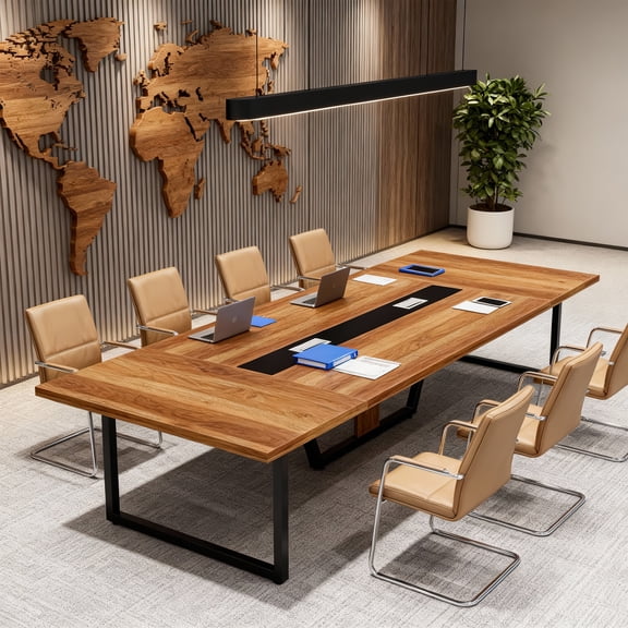 KIOOTTO Modern Conference Table 94 Inch, Large Meeting Desk for 10 People with Cable Grommets, E1 Wood Top Metal Frame Rectangular Table, Walnut Finish, Adjustable Feet for Boardroom Training Room