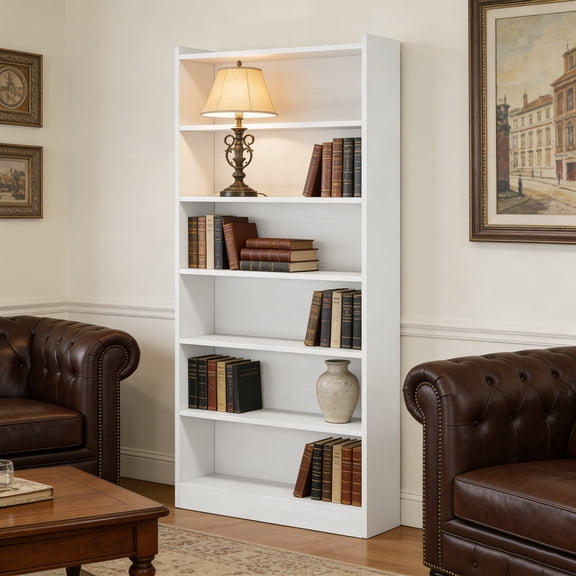KIOOTTO 78" Arctic Alabaster Executive Bookcase 200cm Grand-Scale 7-Tier Library Pavilion with Massive Vertical Storage and Reinforced Anti-Tip Architecture