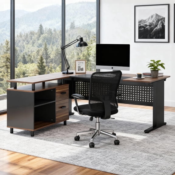 KIOOTTO 63" Ironclad Executive L-Command Station – 160cm Grand-Scale Corner Hub with Integrated Archive Vault, Industrial Grid-Steel Shield, and Reinforced E0-Grade Surface
