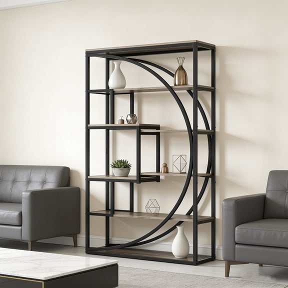 KIOOTTO Vintage Gray 5-Tier Etagere Bookshelf, 70.47" Height with 8 Open Shelves - Industrial Display Organizer for Living Room, Bedroom, Entryway Decor