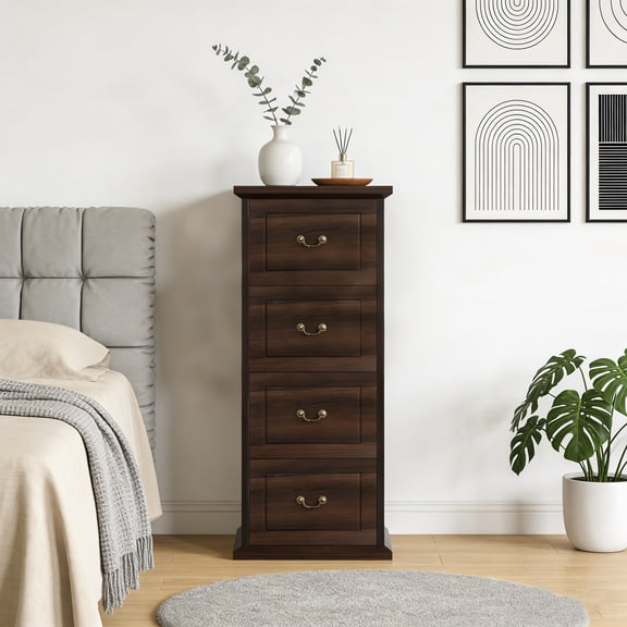 KIOOTTO Walnut Vintage Vertical File Cabinet, 51" Tall 4-Drawer Organizer for A4/Letter Size Documents in Home Office, Study