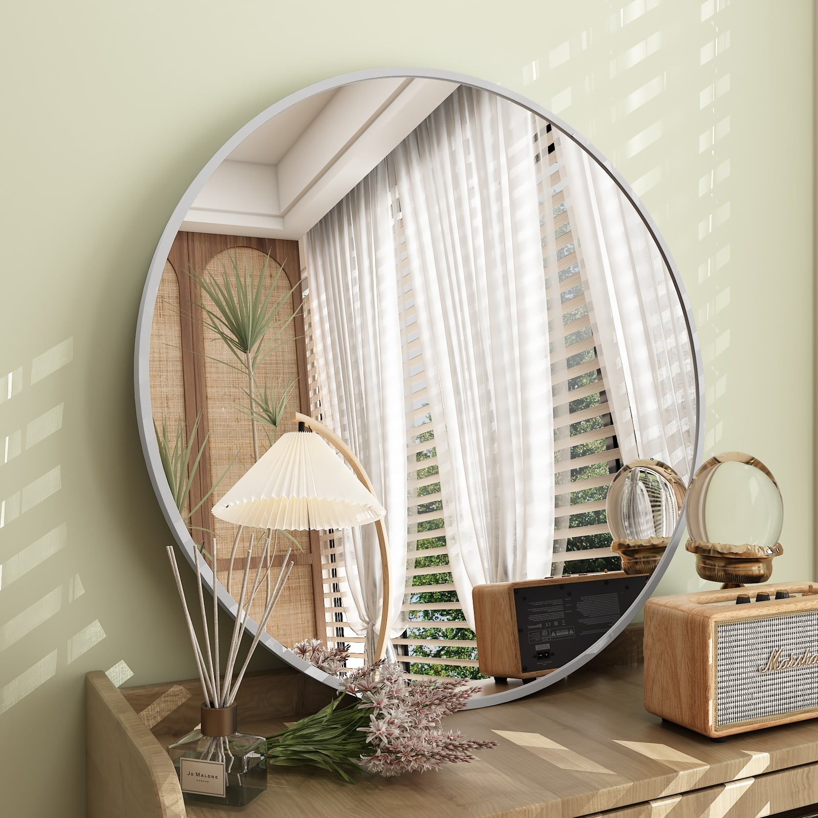 20" Round Silver Aluminum Framed Vanity Mirror