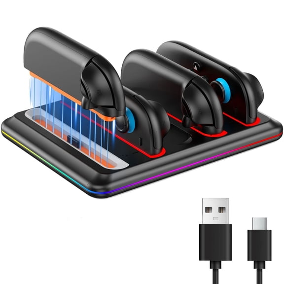 KIPLINK 4-in-1 Multi-Function Charging Dock for Nintendo Switch 2 Wireless Controllers - Quad Joy-Con Charger & Pro Controller Base with RGB Lighting