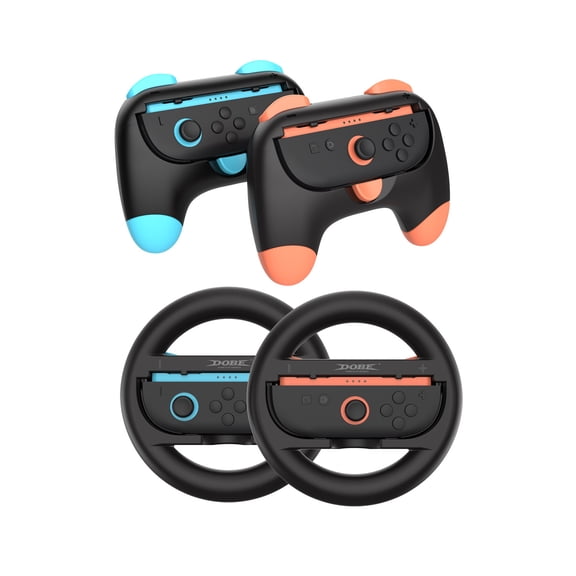 KIPLINK 4-in-1 Racing Wheel & Grip Combo for Nintendo Switch 2 Joy-Cons - Driving & Motion Gaming Accessory Set