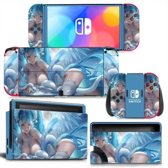 KIPLINK Nintendo Switch OLED Skin Decal – Full Body Vinyl Cover, Anti-Scratch, Bubble-Free Installation, Blue Flame & Creative Designs
