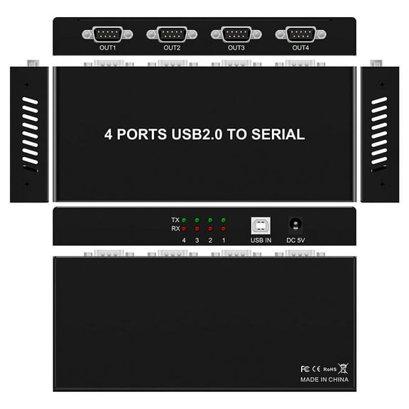 KIPLINK USB to 4 Port RS232 Serial Adapter, USB to Quad RS232 Converter, 9 Pin Serial COM Port Hub