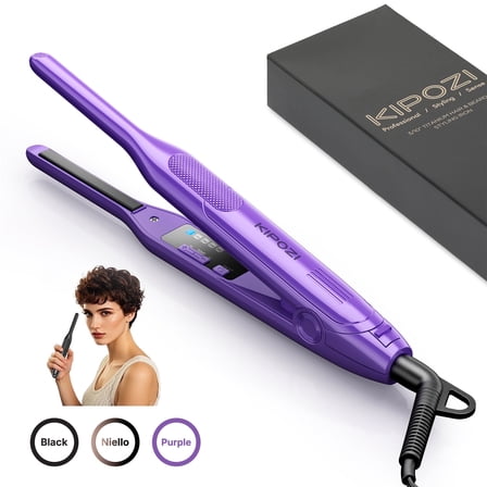 Kipozi Mini Flat Iron for Short Hair & Edges, 3/10" Small Hair Straightener for Pixie Cuts, Bangs, Anti-Pinch Curling & Styling Iron, Small Travel Straightener Iron, Purple