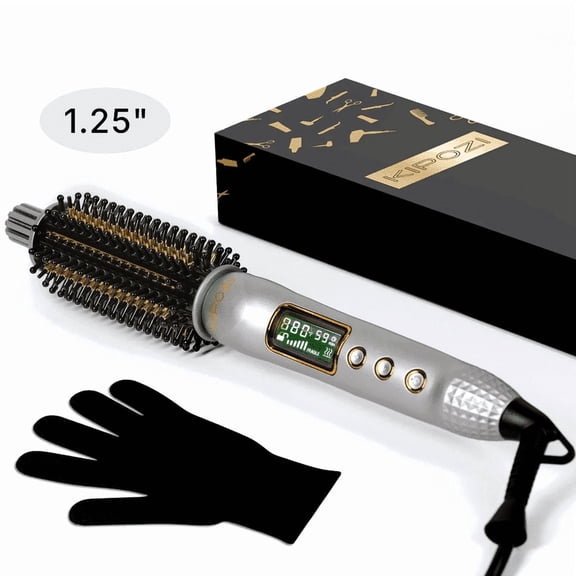 KIPOZI 1.25" Thermal Brush, Curling Iron Brush, Thermal Round Brush, LCD Display with 16 Adjustable Temperature, Auto Shut-Off, Black