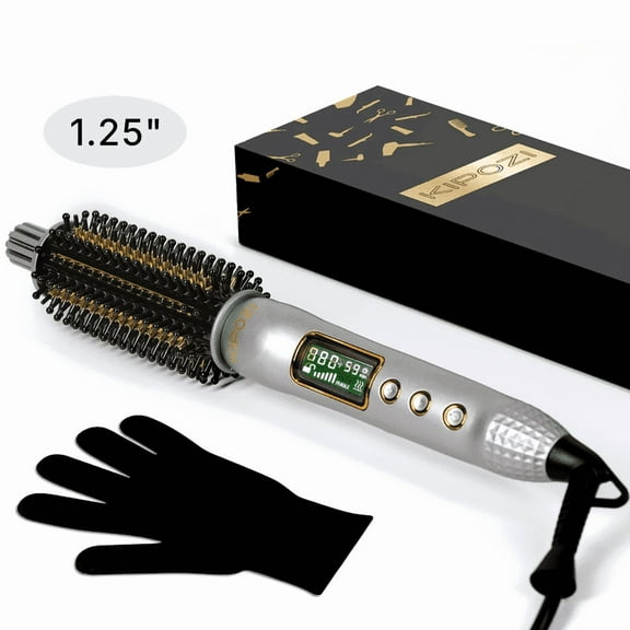 KIPOZI 1.25" Thermal Brush, Curling Iron Brush, Thermal Round Brush, LCD Display with 16 Adjustable Temperature, Auto Shut-Off, Black